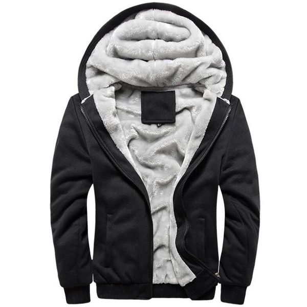 

men's hoodies & sweatshirts winter fleece thermal hoodie sweatshirt for men casual slim thick warm windbreaker jacket plus velvet hoode, Black