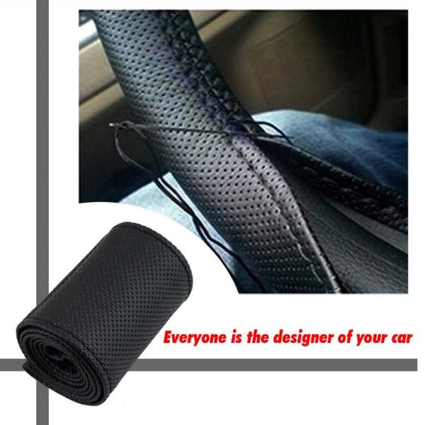 

steering wheel covers diy car cover fiber leather with needle braid on skidproof 36-38cm styling interior accessorie