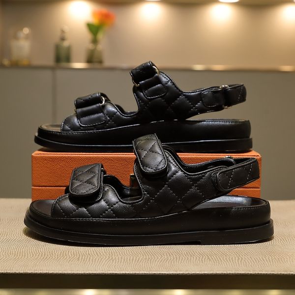 

designer ladies sandals slippers crystal genuine leather sewing fashion platform casual shoes summer beachi 35-42 with box and dust bag, Black