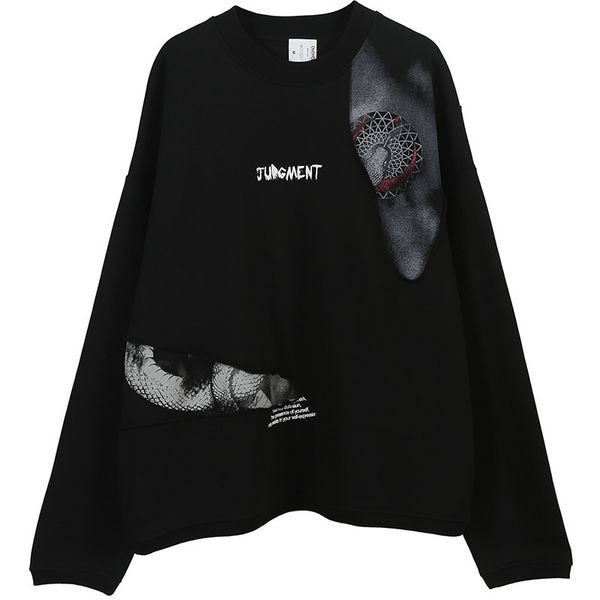 

wxwovdy fashion brand men's and women's base shirt snake print long sve splicing fce round neck loose pullover, Black