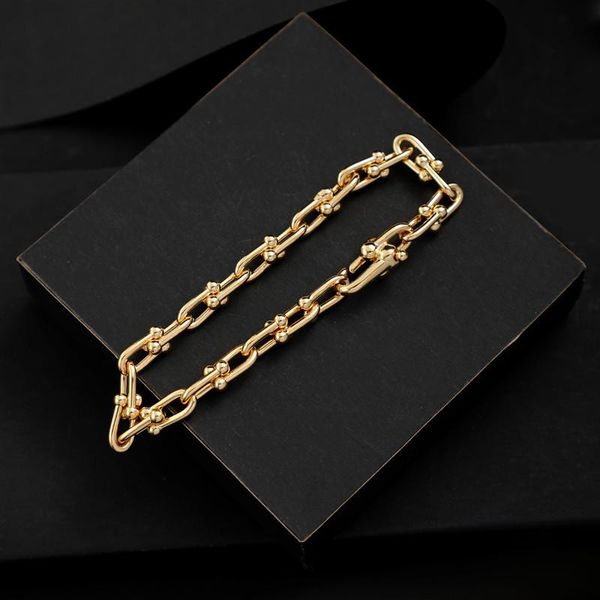 

link, chain u-shaped ring buckle bracelet copper plated 18k gold jewelry luxury texture online celebrity, Black