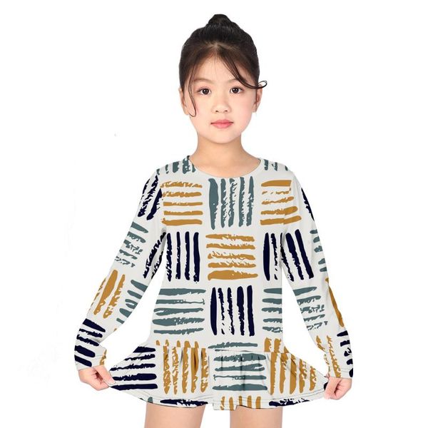 

girls' shirt dress o-neck long-sleeved fashion 3d cartoon circle bubble irregular graphic floral cool princess 2021 summer women's, White