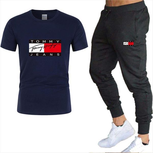 

summer short sleeved men tracksuits t shirt suit sports pants brand casual mens fashion printing oman cotton sportswear, Gray