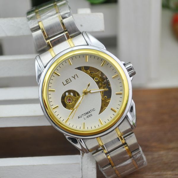 

mechanical watch korean business men's mechanical gift taobao, Slivery;brown