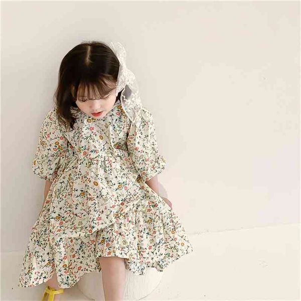 3 bis 10 Jahre, 2021 Neue Mode Kinder Mädchen Baumwolle Blumenkleid Kinder Frühling Volants Prinzessin Kleidung Süße Rüschen, #9351 210331