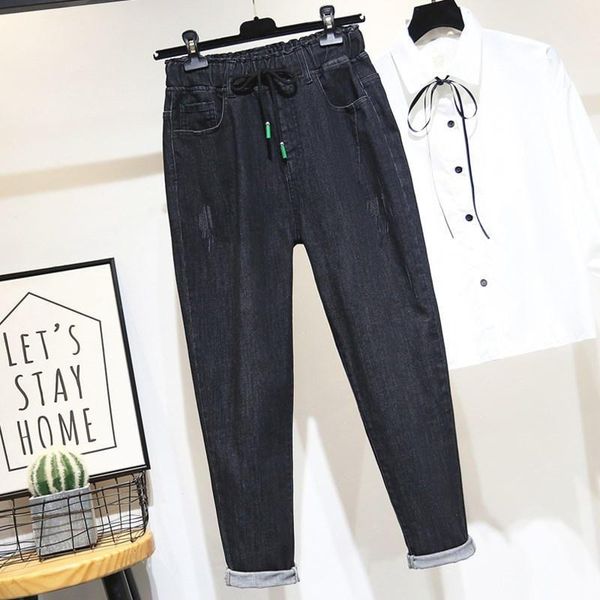 

women's jeans plus size femme stretch denim harem pants loose trousers women streetwear high waist mom for q2809, Blue