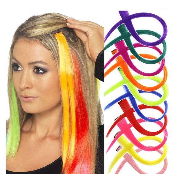 

stks/partij synthetische lange enkele clip in een stuk hair extensions 50cm rainbow kleur straight haarstukje voor vrouwen1, Brown