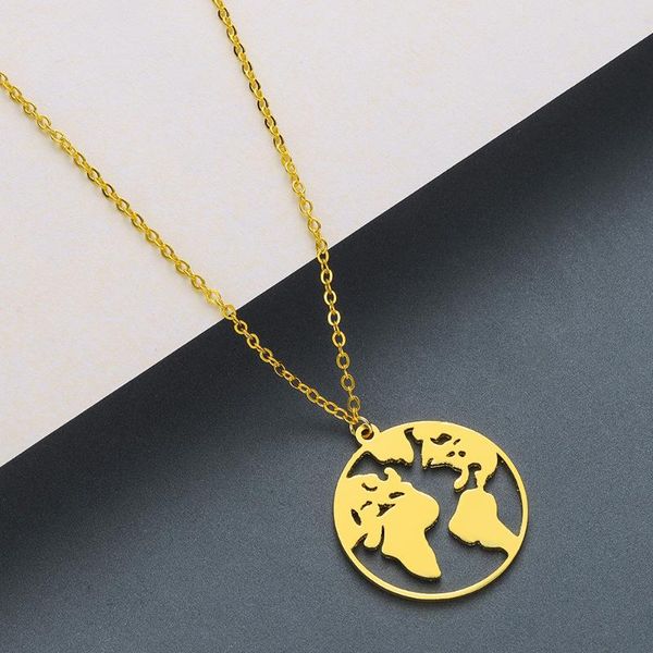 

pendant necklaces earth necklace women men stainless steel clavicle chains link gold silver round charm jewelry accessories