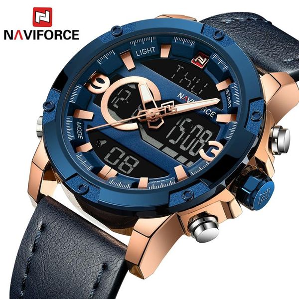 

wristwatches 9097 naviforce men analog digital leather sports watches men's army military watch clock man quartz relogio masculino 2021, Slivery;brown