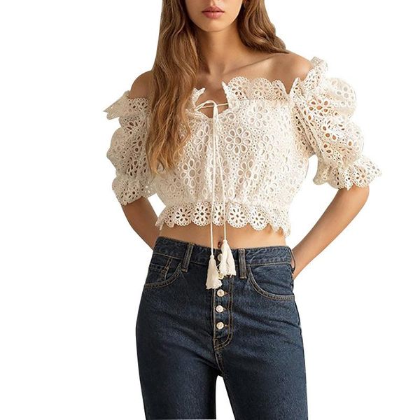 

women's blouses & shirts white cotton lace blouse office lady shirt half hollow out off shoulder