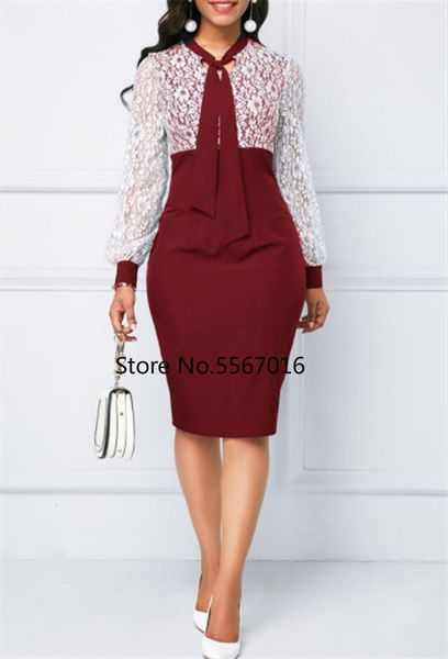 

large size european lace womens dress work office elegant spring summer women loose casual long sleeve bag hip plus 5xl, Black;gray