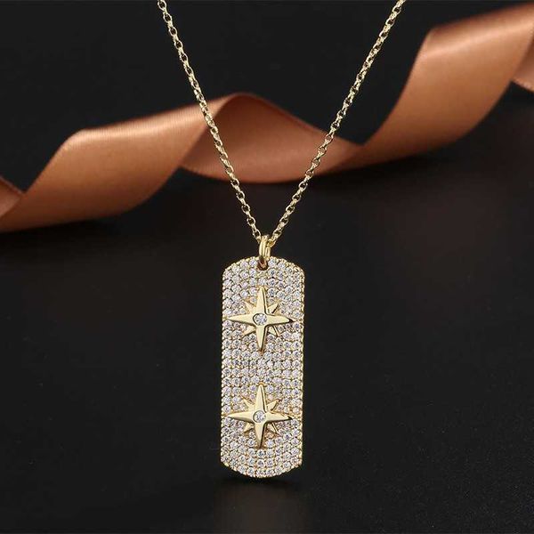

simple fashion chain square pendant two side star necklace for women luxury ladies jewelry necklaces gifts zk30 x0707, Silver