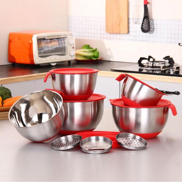 

stainless steel mixing bowls non slip silicone bottom nesting storage meal prepping 16 / 18 20/ 22 24cm