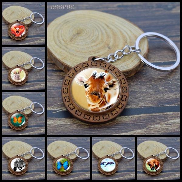 

keychains cute giraffe donkey zebra sheep keychain keyring glass cabochon wooden handmade jewelry animal key chains women men girls gifts, Silver