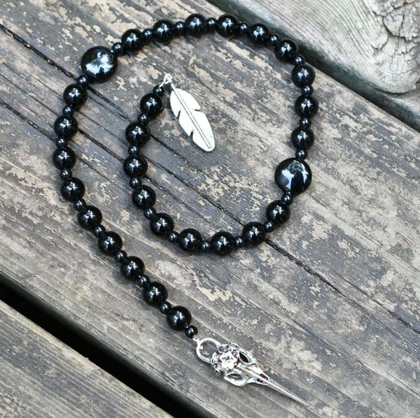 

beaded, strands black onyx witches ladder prayer beads