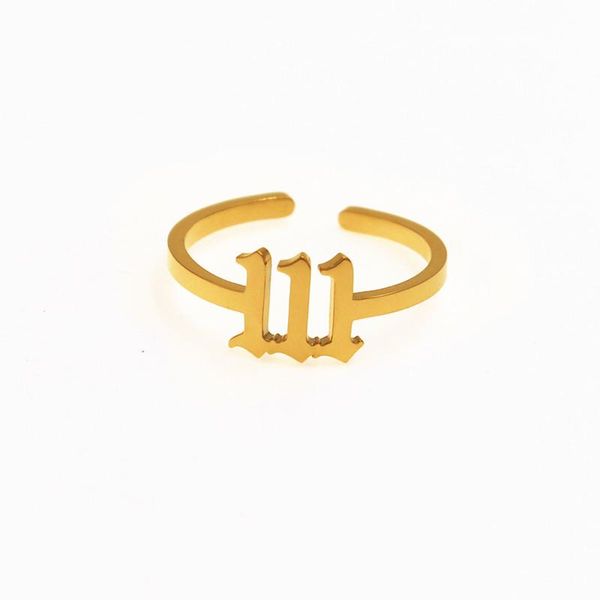 

cluster rings angel number stainless steel old english 111 222 333 999 bague adjustable ring simple baby birthday gift, Golden;silver
