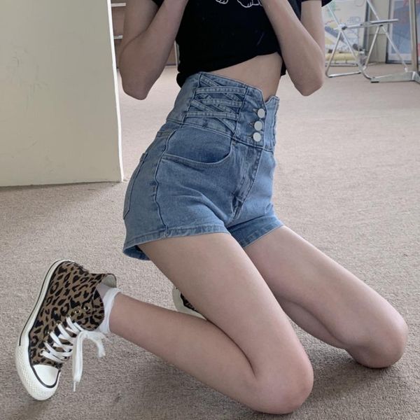 

women's jeans cross strap design pants high waist slim slimming denim shorts female black sweet girl, Blue