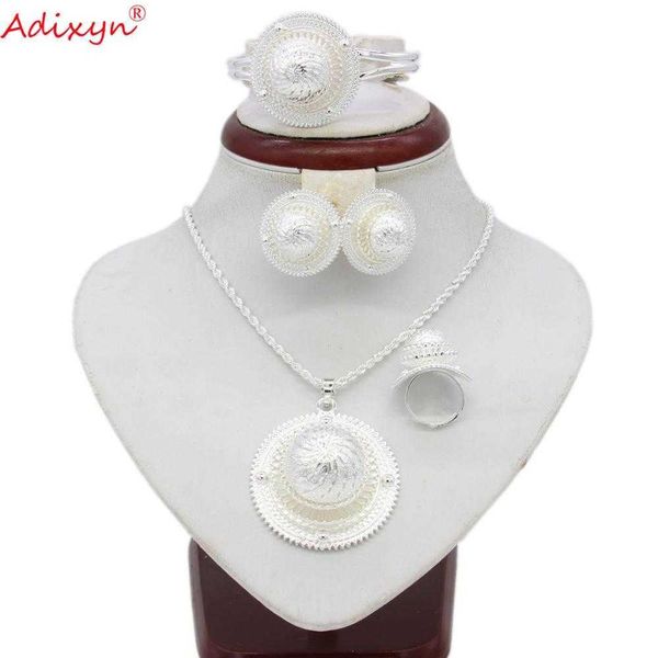 Adixyn Etiope Collana/Pendente/Orecchini/Anello/Braccialetto Set di gioielli Colore argento Regali di nozze africani eritrei N06156 H1022