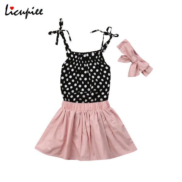 

clothing sets 0-24 months born kids summer 3pcs set polka print vintage fashion casual clothes bandage bodysuit + pleated tutu skirts girls, White