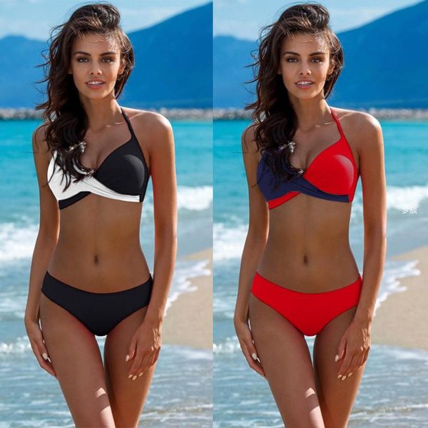 

colors halter bikini push up bikinis set 2021 plus size swimsuit women chest cross swimwear beach wear biquini women's, White;black