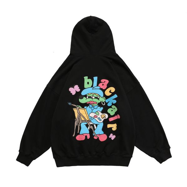 

sweatshirts cartoon printed hooded sweater mens american fashion brand loose long sleeve and harajuku hoodie, Black