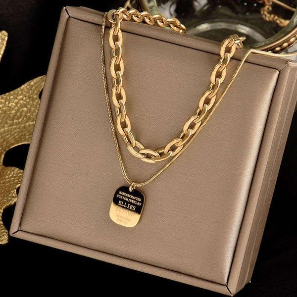

pendant necklaces cool metal style double layer stacked necklace female personality clavicle chain simple men's and women's jewelr, Silver