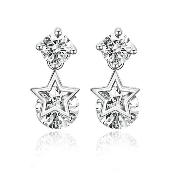 

stud 2021 fashion white star round zircon earrings for women ladies girls birthday party wedding gifts jewelry wholesale, Golden;silver