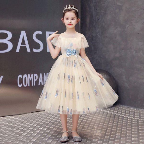 

flower girls dresses illusion appliques o-neck tulle lace embroidery sequined pearls ankle-length kids party princess gown f385 girl's, Red;yellow