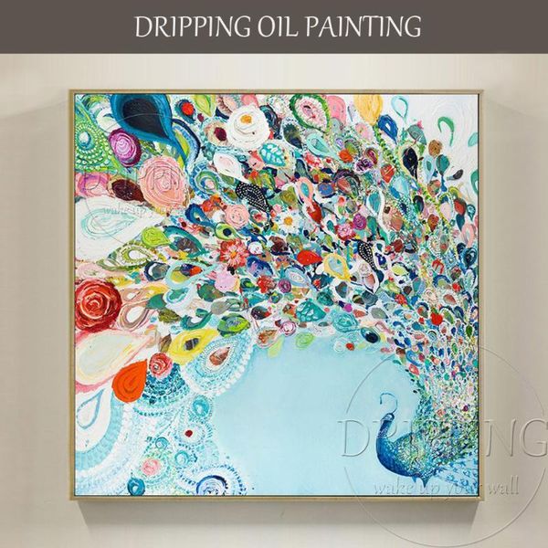 

paintings artist hand-painted beautiful peacock oil painting on canvas dancing for wall decoration