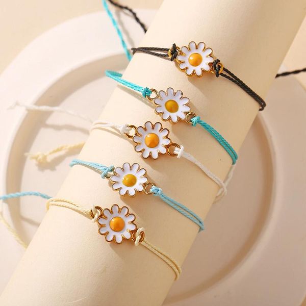 

link, chain summer small daisy bracelet adjustable handmade rope chains wave pendants flower floral chrysanthemum bracelets jewelry gifts, Black