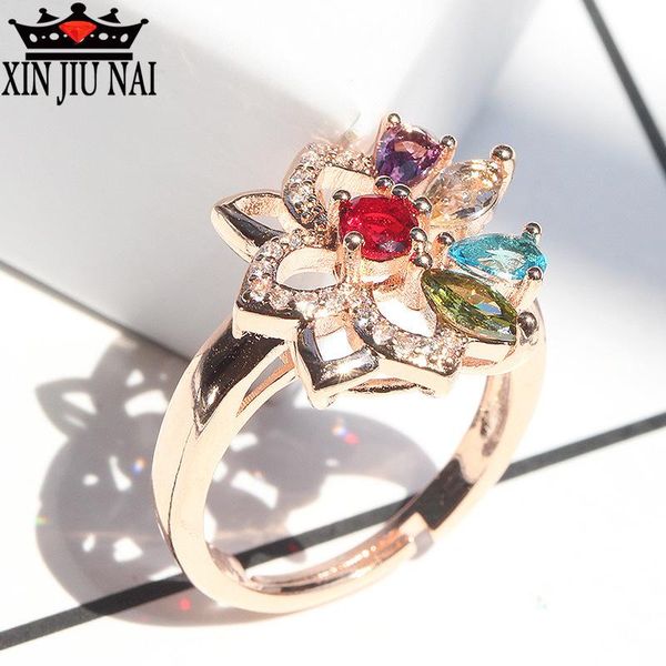 

cluster rings lucky angel kiss colorful flower ring girl, lovely charming girl/student ruby/olivine/garnet/heart of the sea/sun, Golden;silver