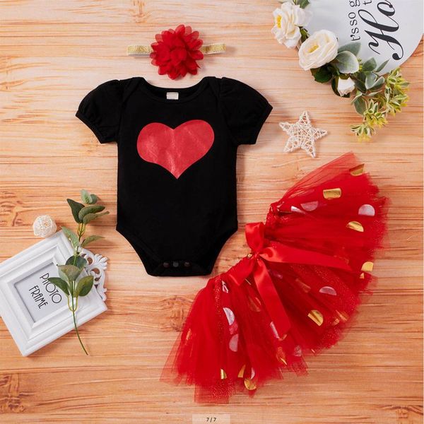 

clothing sets born baby girl clothes infant girls valentine's day hearts romper bodysuit+tulle skirts outfits costume, White