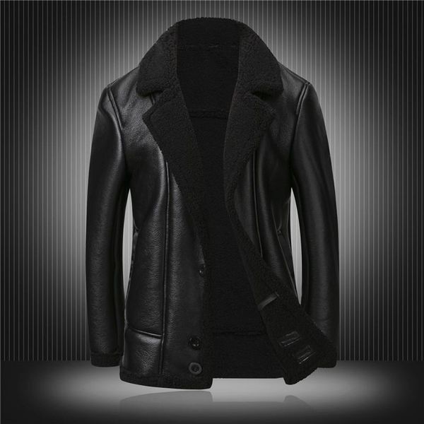 

men's fur & faux fashion the eu designer jacket men winter thicken brand leather jackets and coats jaqueta couro masculina 4xl, Black