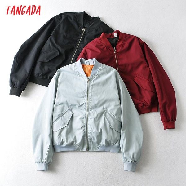 

women's jackets tangada women thin crop jacket coat zipper ladies long sleeve loose oversize boy friend xe06, Black;brown