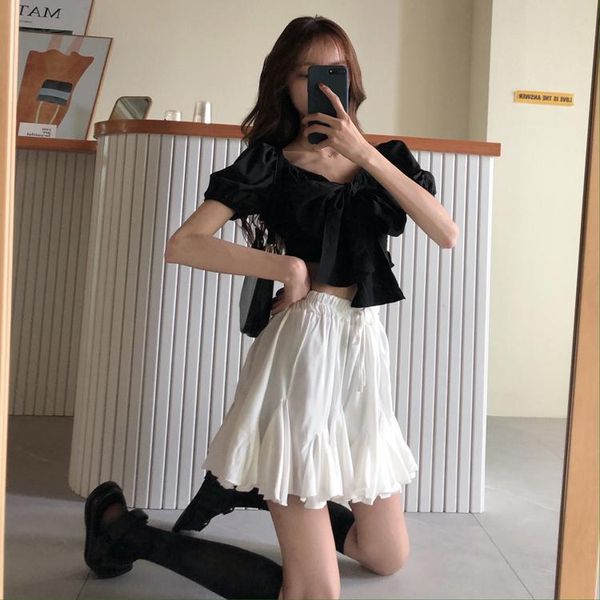 

white black chiffon summer shorts skirt women 2021 fashion korean high waist tutu pleated mini sun school female skirts