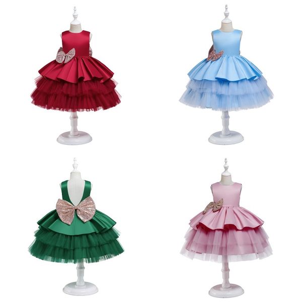 Abito da principessa per bambini Gonna torta Gonna con fiocco Senza maniche Scialle Ragazza Abiti completi Bella festa di nozze per bambini Moda elegante per bambini 45jl Y2