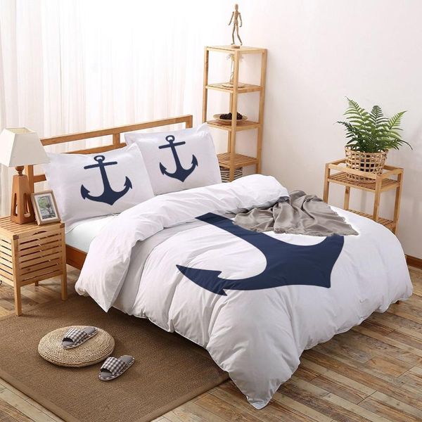 

bedding sets anchor blue white printed set  king size soft fashion duvet cover bed sheet fitted pillowcase