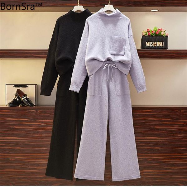 

women's tracksuits bornsra women tracksuit winter knit 2 piece set pocket elastic waist pants suit long sleeve turtleneck sweater plus, Gray