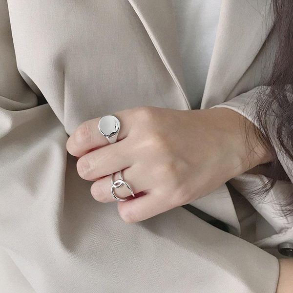 

sterling silver japanese glossy concave ring female office jewelry round model cluster rings, Golden;silver