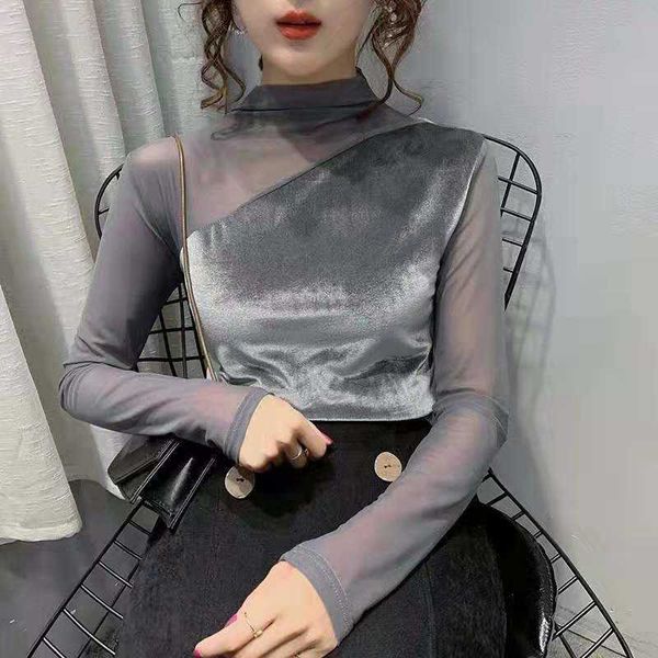 

women velvet blouses long sleeve o-neck blusas spring velour shirts plus size blouse femme 210601, White