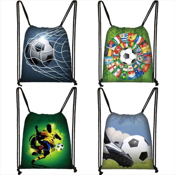 

footbally soccerly print backpack men canvas travel bag teenager boys drawstring shoes holder kids