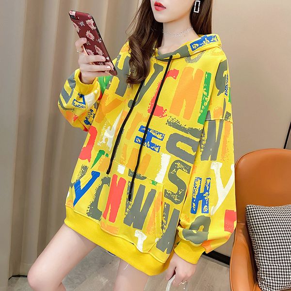 

korean version letter print women sweatshirt hooded autumn spring student college style hoodies japanese hoody sudadera 210520, Black