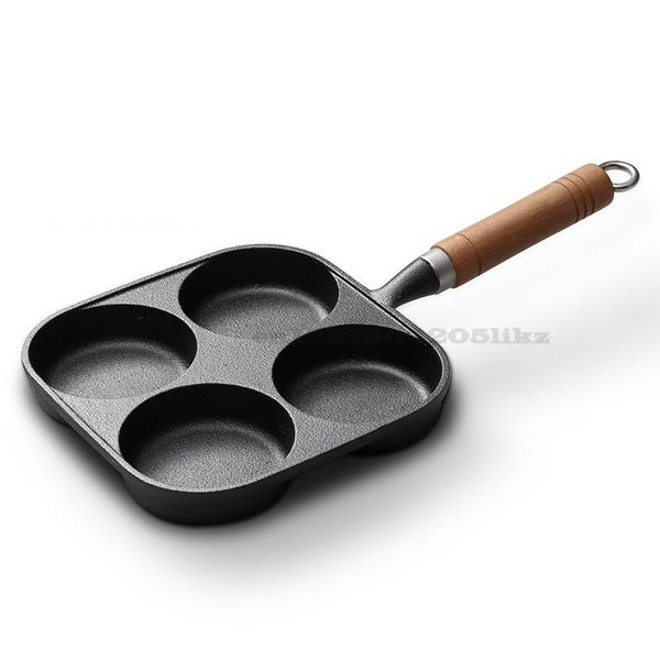 

Cast Iron Pan Three Hole Egg Fryer Dumpling Anti Scalding Wood Handle Thickened Induction Cooker Gas Stove General Pans