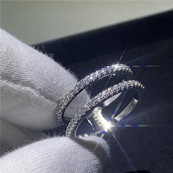 

cluster rings double band promise ring real 925 sterling silver cz engagement wedding for women bridal statement party jewelry, Golden;silver