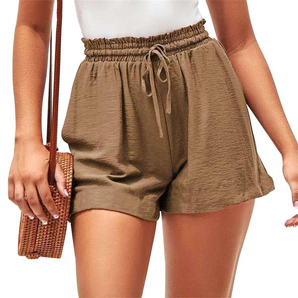 

women's shorts women linen a-line loose elastic waist drawstring summer fashion plus size solid casual pants beach streetwear 2021, White;black