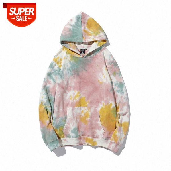 

autumn european and american fashion brand loose plain printing gradient tie-dye men's hooded sweater #io3w, Black