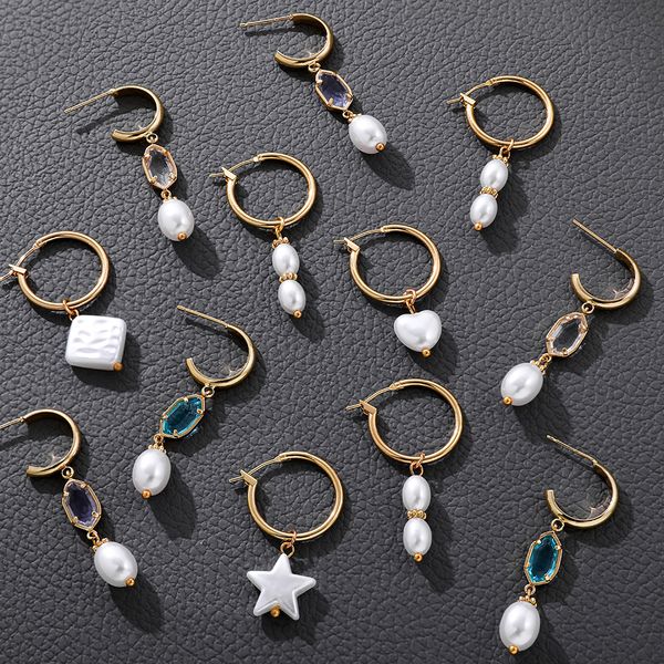 

vintage imitate pearl heart square drop earrings for women trendy multilayer geometric crystal statement dangle earring jewelry, Silver