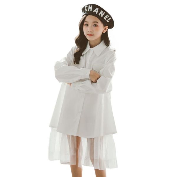 

girl's dresses baby girl shirt dress 2021 spring autumn korean style sweet mesh patchwork black for children's big clothes 15yrs, Red;yellow
