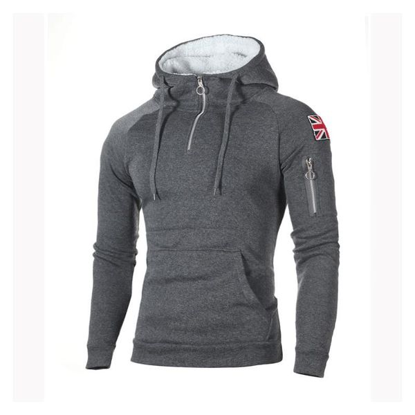 

men's hoodies & sweatshirts 2021 fashion casual autumn winter male sweater decorative zipper neckline hooded long sleeve clothing, Black