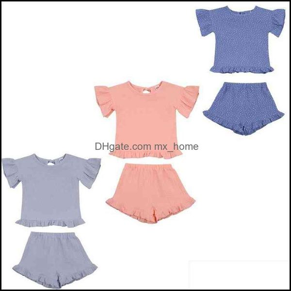 Conjuntos de roupas Bebê Crianças Bebê, Maternidade Verão Meninas Bonitos Roupas Ruffles Sleeve Flying Camisas Tops Shorts 2 Pcs 0-5y Drop ENTREGA 2021